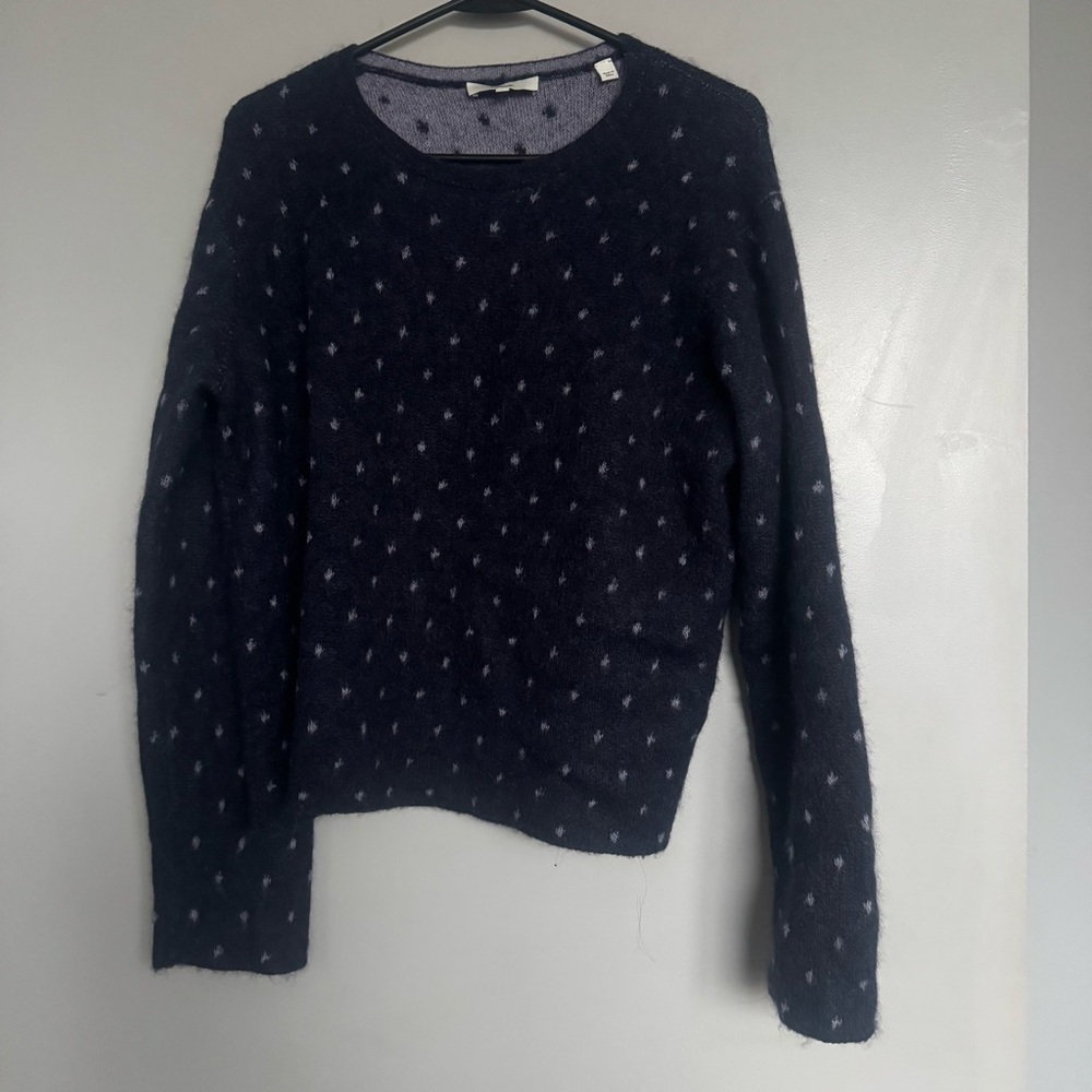 Vince Starry Dot Mohair & Alpaca Blend Crewneck Sweater Navy Blue Medium - Picture 4 of 6